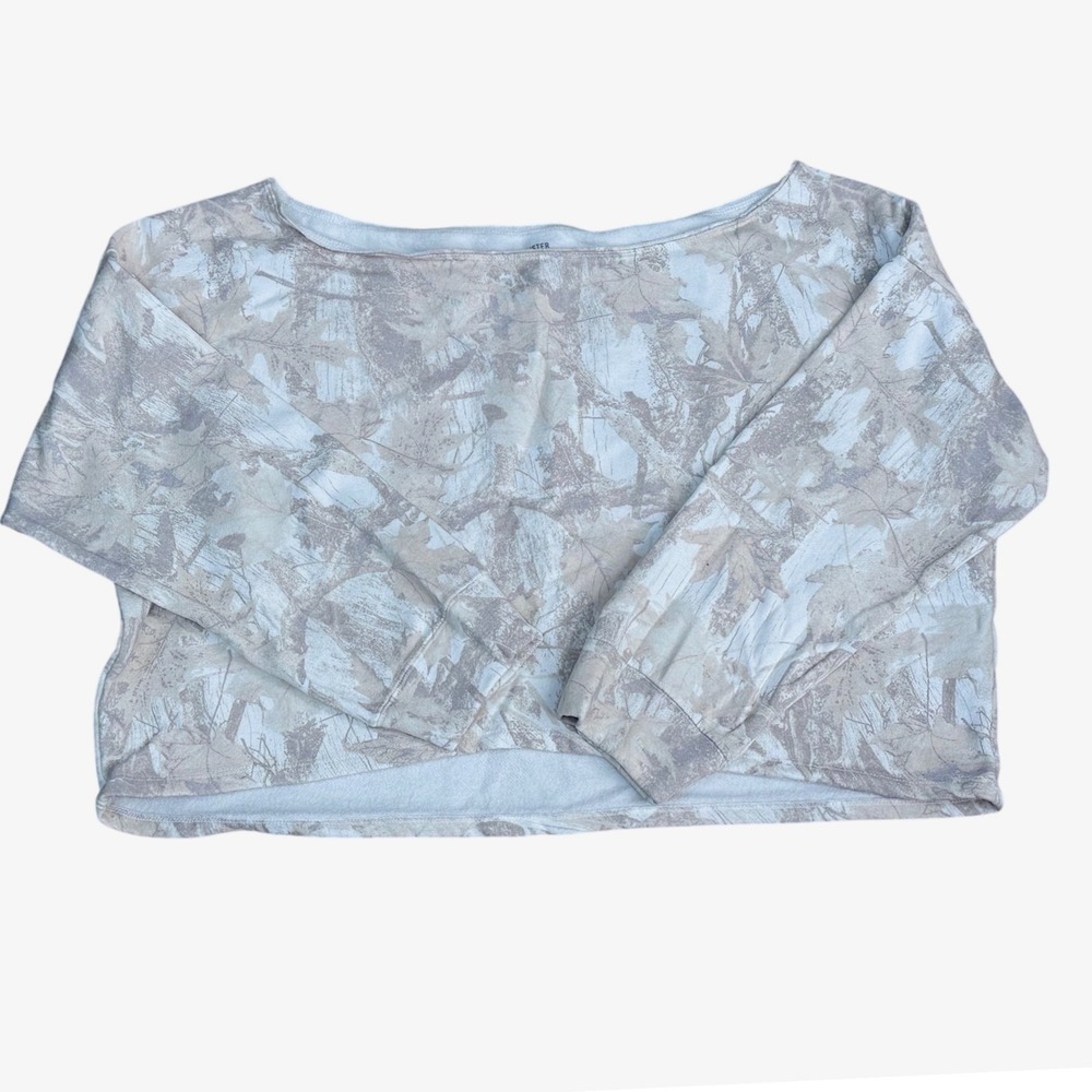 Hollister (Tan/Gray) Camo Leaf Boat Neck Sweatshirt Womens Large